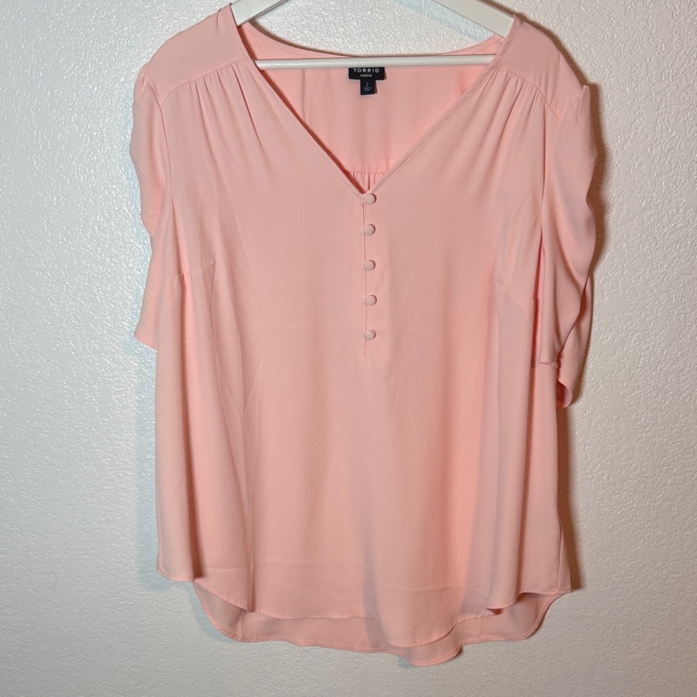 torrid Peach Button-Front V-Neck Blouse